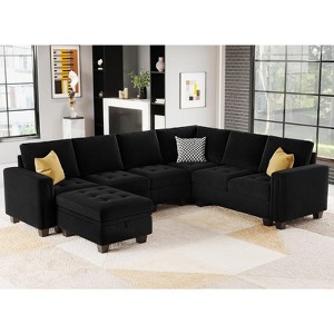 Belffin Modular Velvet Tufted L Shaped Sofa Couch with Storage Ottoman 7-Seater - 1 of 4