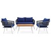 4 Piece Woven Rope Outdoor Patio Conversation Sets,4 Seater Boho Metal Garden Sofa Set,Armrest Garden Furniture Sets with Cushions-Coolbibila - 4 of 4