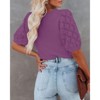Womens Short Sleeve Lightweight Sweaters Crewneck Knit Pullover Tops with Crochet Sleeve Casual Crochet Blouse Shirt for Spring, Summer - 2 of 4