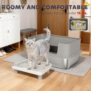 ORRD Anti-Scatter Litter Box with Lid & Scoop | Stainless Steel, High-Walled for Large Cats & Mess Control - 1 of 4