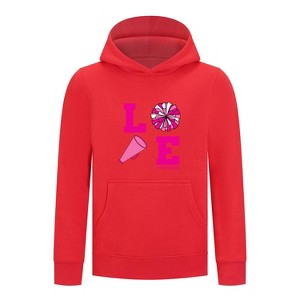 Everyday Kids Cheerleading LOVE Girls Pullover Hoodie – Pink Pom Pom & Megaphone Graphic Sweatshirt - 1 of 4