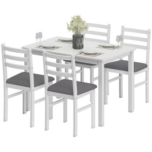 5-Piece Small Kitchen Table Set for 4, Farmhouse Dining Table Set with Upholstered Chairs and Rubber Wood Legs - 1 of 4