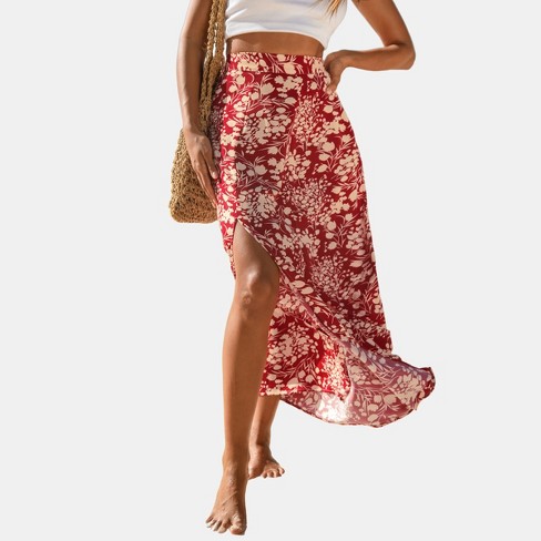 Women's Red & Yellow Floral Maxi Skirt - Cupshe-xl-red : Target