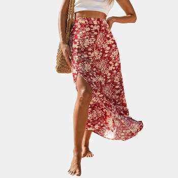 Women's Red & Yellow Floral Maxi Skirt - Cupshe