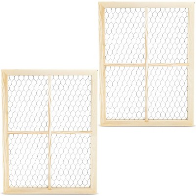 Bright Creations 2 Pack Unfinished Wood Window Frame with Chicken Wire Mesh for Photos, Banners, Home Wall Decor, 12 x 16 in