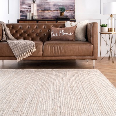 Hand-Braided Off White Jute 4' x 6' Reversible Area Rug