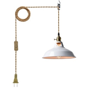 CLAXY Industrial Plug-in Pendant Light White Barn Shade Adjustable Height - 1 of 4