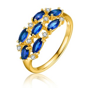 Guili Elegant Sterling Silver Gold-Plated Cocktail Ring with Marquise & Round Cubic Zirconia for a Bold, Glamorous Look. Green or Blue, Sizes 6-8. - 1 of 3