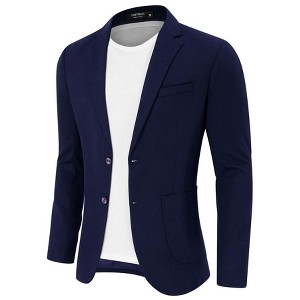 Men's Casual Blazer Linen Sport Coat Two Button Lightweight Jackets Business Daily Suit - 1 of 4