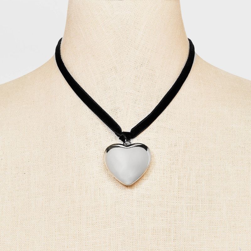Puffy Heart Rope Choker Necklace - Wild Fable&#8482; Silver, 3 of 12