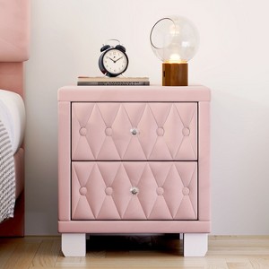 PAGED Upholstered Night Stand Modern Wooden Nightstand with 3 Storage Drawers and Marble Stickers Tabletop for Bedroom - 1 of 4