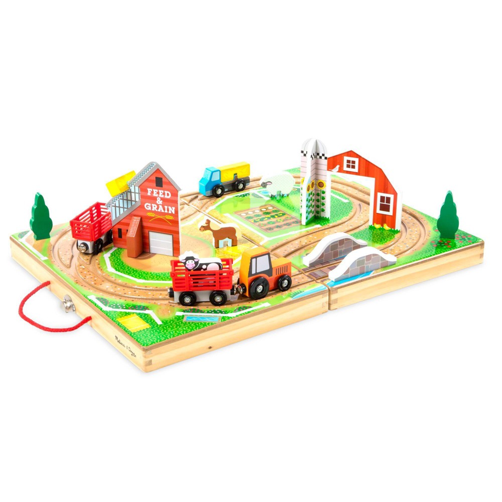 UPC 000772301428 product image for Melissa & Doug 17-Piece Wooden Take-Along Tabletop Farm, 4 Farm Vehicles, Play P | upcitemdb.com