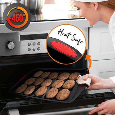 NutriChef 15-Piece Nonstick Black Carbon Steel Bakeware Set with Red Handles