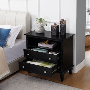 NicBex Nightstand with Charging Station,Side Table with USB Ports&Outlets,Night Stand with Drawers&Open Shelf,Fluted Pilasters End Table for Bedroom - 1 of 4