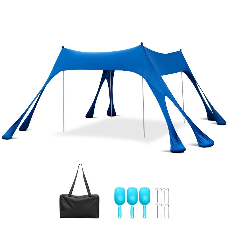Costway 10 x 10 FT Beach Sunshade Canopy UPF50+ with Carry Bag &8 Sandbags &3 Shovels, 2 of 10