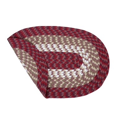 Burgundy Stripe 4' x 6' Oval Braided Reversible Synthetic Rug