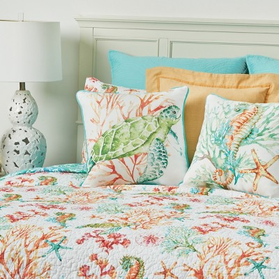 Colorful Sea Turtle Watercolor Print Square Throw Pillow