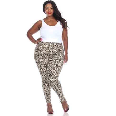 Women's Plus Size Printed Leggings Brown Cheetah One Size Fits Most Plus -  White Mark