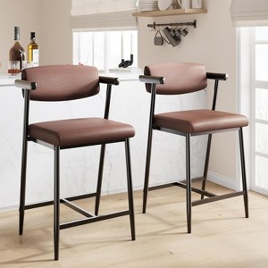 Bar Stools Set of 2, 26.5" Counter Height with Armrests & Footrest, 300Lbs Capacity, Upholstered Thick Cushion Bar Chairs for Kitchen/Bar - 1 of 4