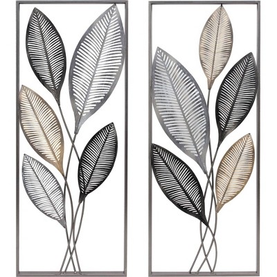 Photo 1 of 14 x 1.5 x 35.5 Metallic Leaves Wall Decor Set Antique Gold - FirsTime  Co.