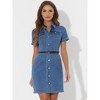 Allegra K Women's Collar Roll Up Short Sleeve Belted Button-Up Denim Shirt Dresses - 2 of 4
