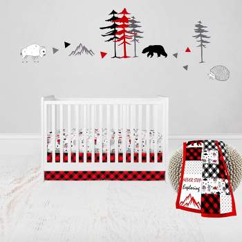 Bacati - Lumberjack Red Black Gray 3 pc Crib Bedding Set