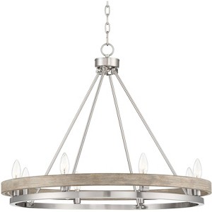 Possini Euro Design Brushed Nickel Graywood Wagon Wheel Chandelier 29 1/4" Wide Farmhouse Rustic 8-Light Fixture Dining Room Kitchen Island Entryway - 1 of 4