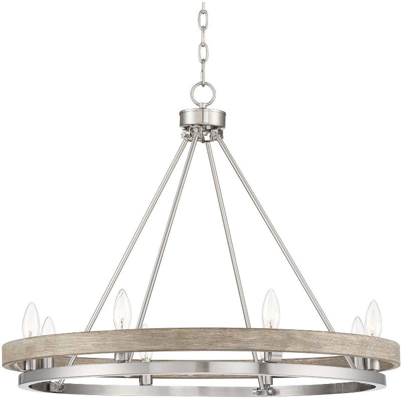 Possini Euro Design Brushed Nickel Graywood Wagon Wheel Chandelier 29 1/4" Wide Farmhouse Rustic 8-Light Fixture Dining Room Kitchen Island Entryway, 1 of 10