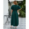 Women Plus Size Maxi Dress V Neck Summer Dress Short Sleeve Long Dress High Waist Ruffle Casual Dress with Belt, Green, 2XL - 4 of 4