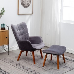 CAVINAS Velvet Tufted Accent Chair Set with Ottoman,Diamond Button Wingback Chair Matching Footstool,Rubberwood Frame Living Room Seating - 1 of 4