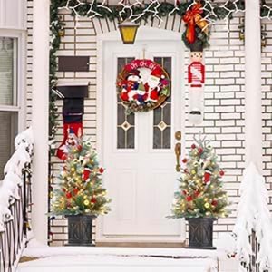 3ft Artificial Christmas Tree w/ Warm White Led Lights, Pre-Lit Christmas Tree w/Snowflakes and Red Berries, Christmas Tree with Base - 1 of 4