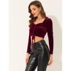INSPIRE CHIC Women's Velvet Drawstring Sweetheart Neck Puff Long Sleeve Party Crop Top - 3 of 4