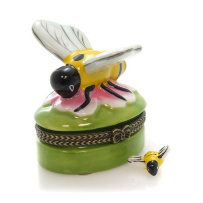 Hinged Trinket Box 2.25" Bee On Flower Insect Summer Spring  -  Decorative Figurines