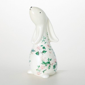 Sullivans 16" Peacock & Floral Bunny Figure  Ceramic - 1 of 4