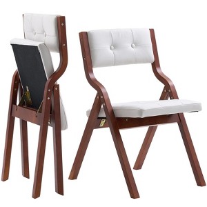 VEVOR Wooden Folding Chairs with Cushion, Set of 2, Portable Foldable Cushion Chair with Wooden Frame, Modern Padded Dining Chair, White - 1 of 4