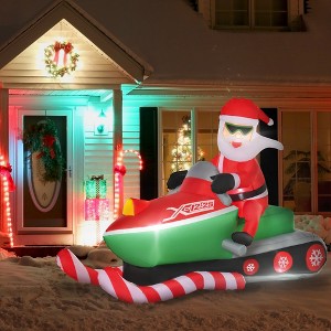 7ft Christmas Inflatables Outdoor Decorations Santa Claus Driving a Snowmobile, Blow-Up Yard Christmas Decor with LED Lights Display - 1 of 4