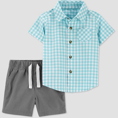 Image of Carter's Just One You®️ Baby Boys' 2pc Gingham Top and Bottom Set - Blue Newborn