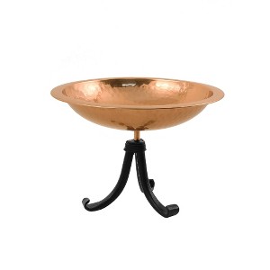 Achla Designs 9" Hammered Bird Bath with Tripod Stand Copper Plated: Weather-Resistant, No Assembly Required - 1 of 4