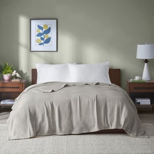 100% Cotton Solid Basket Weave Construction Bed Blanket, Knit Textile Lightweight Breathable Bedspread for Year-Round Use - 1 of 4