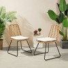 Outdoor PE Rattan Armless Dining Chairs Set of 2,Leaf Style Backrest Chair with Cushion,Wicker Garden Dining Chair for Backyard,Deck-Coolbibila - 2 of 4
