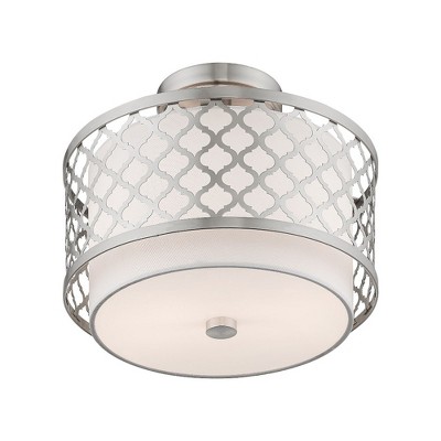 Brushed Nickel Drum Semi-Flush Mount Light with Glass Shade