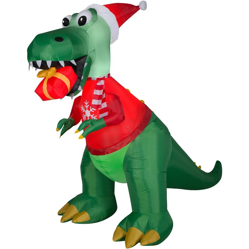 Gemmy Christmas Airblown Inflatable T Rex w/Gift, 7.5 ft Tall, Green, 1 of 3