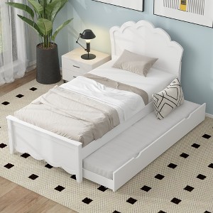 NicBex Twin Size Platform Bed 79.9" L Modern Wooden Bed Frame with Twin Trundle and Headboard for Bedroom, Guest Room, No Box Spring Required - 1 of 4