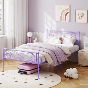 Purple Twin Metal Bed Frame with Headboard, Footboard, 12.2-Inch Storage, Steel Slats, No Box Spring - 1 of 4
