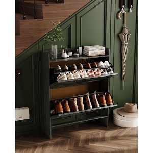 COZONY Narrow Shoe Storage Cabinet for Entryway with 2 Flip-Up Drawers, Slim Freestanding Shoe Organizer Rack, Hidden Shoe Cabinet - 1 of 4