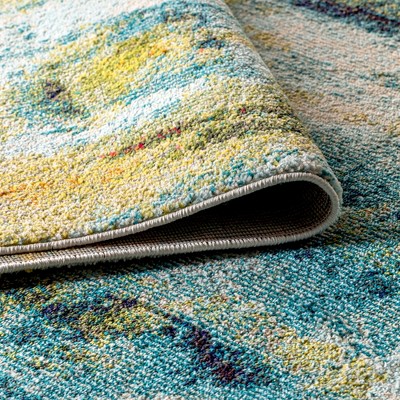 4' x 6' Blue Abstract Synthetic Reversible Area Rug