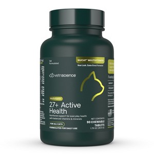 VetriScience 27+ Active Health Tablets for Cats, Everyday Health Support, 90 Count Bottle - 1 of 3