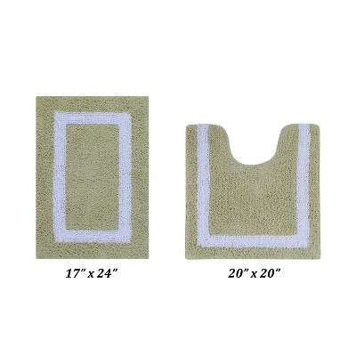 Hotel Bath Rug 100% Premium Cotton Tufted Weave Two Tone Reversible 2 Piece Bathroom Rug Set, Super Soft & Water Absorbent, Machine Washable Bathmat