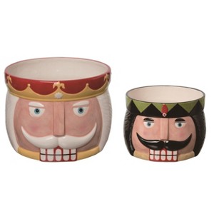Transpac Dolomite 10.75 in. Multicolor Christmas Nutcracker Snack Bowls Set of 2 - 1 of 2