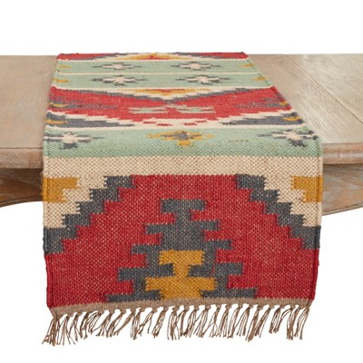 Saro Lifestyle Tribal Tapestry Kilim Table Runner, 16"x72", Multicolored